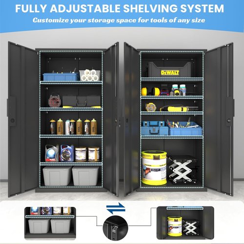 Metal Garage Storage Cabinet - 71" Tall Heavy-Duty Steel Locker with 4 Adjustable Shelves | Black, 31.5"W x 16.5"D