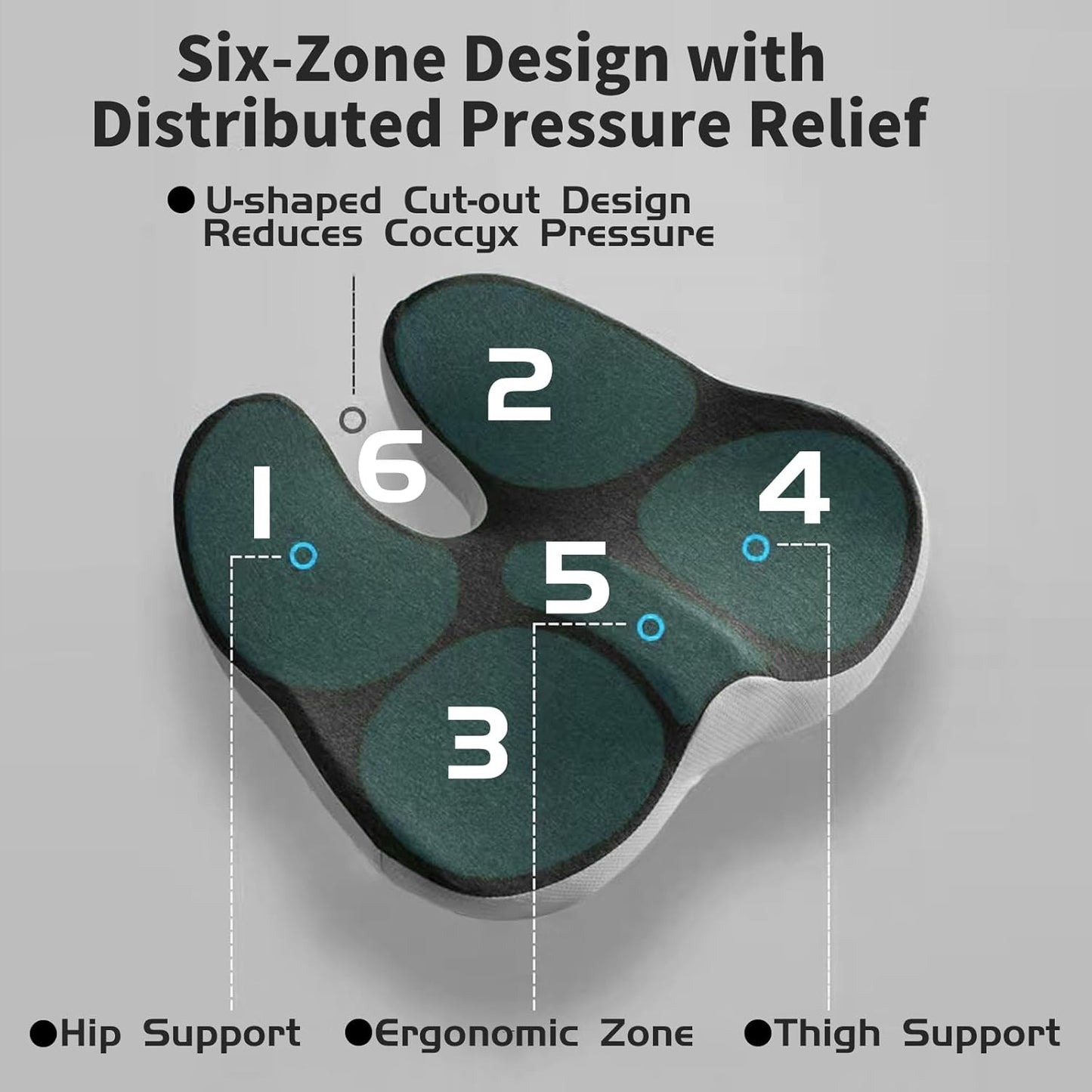 Skiennix Pressure Relief Seat Cushion - Extra-Dense Memory Foam for Hip & Tailbone Pain Relief - Black