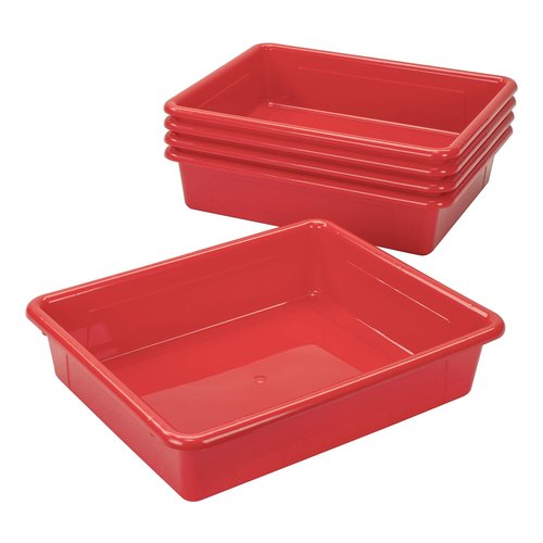 Storex Letter Size Flat Storage Tray – Organizer Bin for Classroom, Office and Home, Red, 5-Pack (62518U05C) , 10 x 13 x 3 Inches