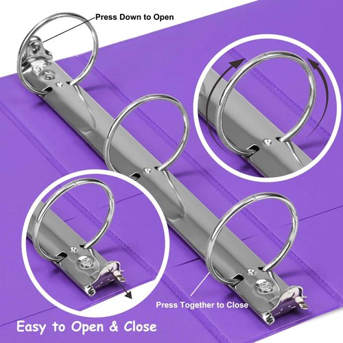 COMIX 3 Ring Binder 2 inch with Clear View Cover, 2" View Binder Holds 450 Sheets of US Letter Size Paper, 6 Pack (Purple)