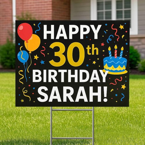 Custom Yard Sign with Stake - 18x24 Personalized Outdoor Sign for Events & Birthdays - Durable Weatherproof Plastic