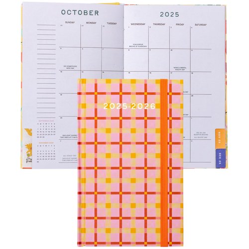 ban.do 17-Month Classic Daily and Weekly Planner Dated August 2025 - December 2026, Hard Cover Self Care Journal, Agenda with Monthly Calendar, Stickers, Art & Bonus Pages (Pink Plaid)