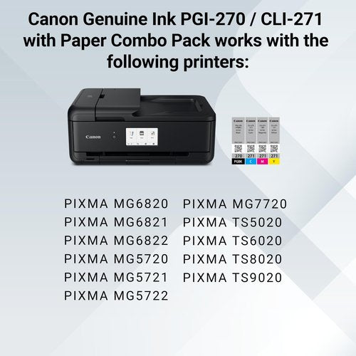 Canon PGI-270/CLI-271 Genuine Photo Paper Combo Pack, Compatible with MG6820, MG6821, MG6822, MG5720, MG5721, MG5722, MG7720, TS5020, TS6020, TS8020, and TS9020 (Optional) Printers