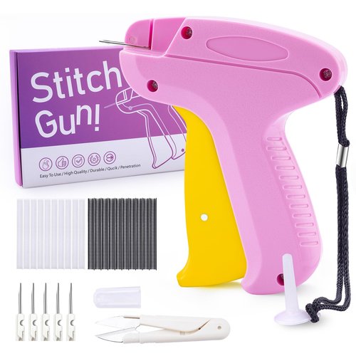 Stitch Gun for Clothes, Stitchy Quick Clothing Fixer, Micro Tagging Gun for Clothing, Mini Sticky Sewing Gun, Stichy Fix Gun, Includes 6 Needles, 1 Scissors, 2000 Black & 2000 White Fasteners