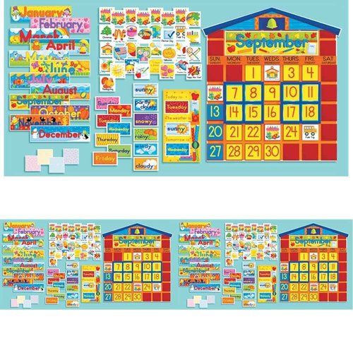 Scholastic All-in-One Schoolhouse Calendar Bulletin Board SC939405, Multiple Colors (Pack of 3)