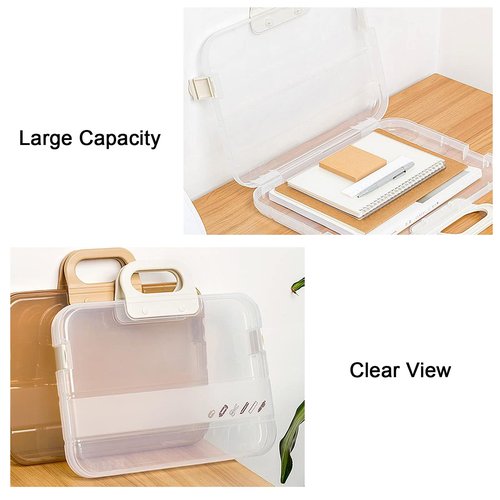 Lemical Portable Plastic Transparent File Boxes with Handle A4 Large Capacity Heavy Duty File Boxes Plastic Transparent Paper Storage