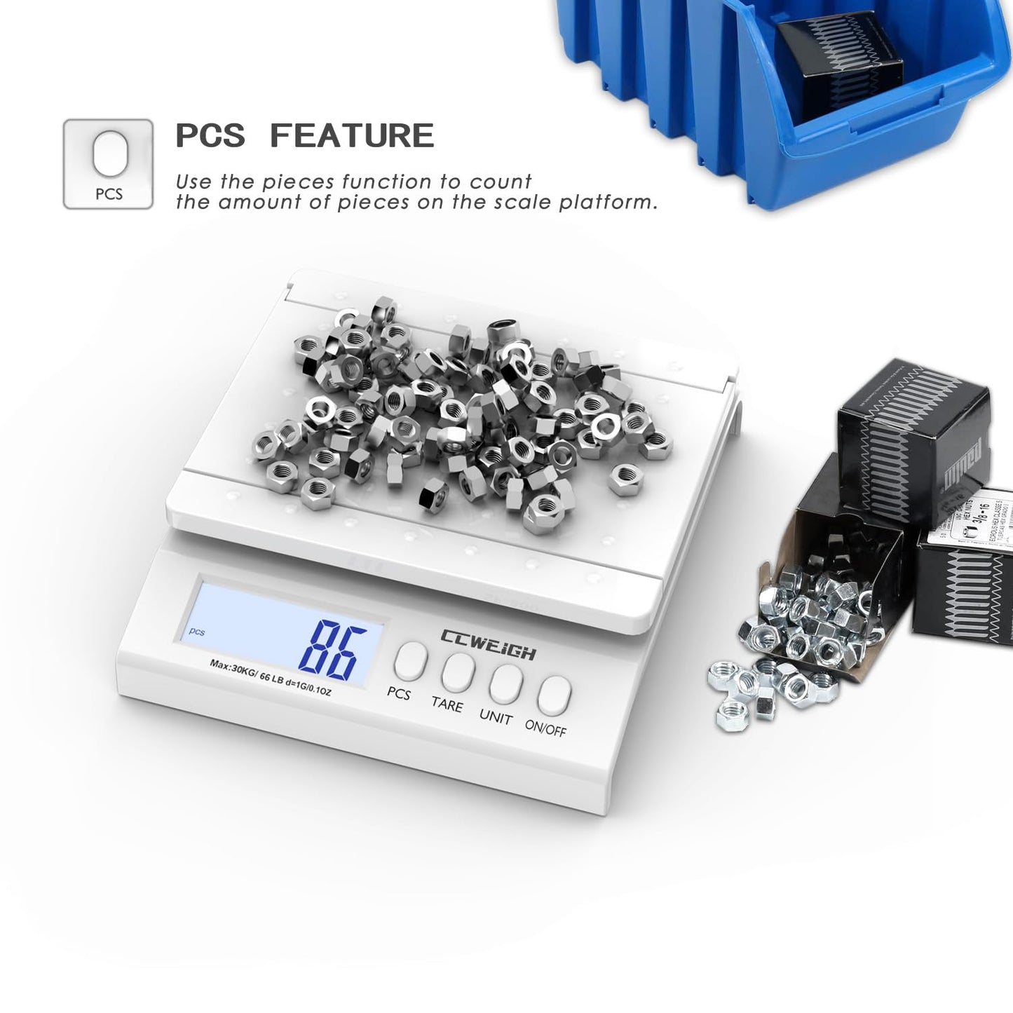 Postal Scale, Transportation Scale, Parcel Scale 30kg/66lb 1g/0.1oz, with Battery and Stainless Steel Scale Plate, can be Used for Home Kitchen, Postal, Transportation, and Parcel