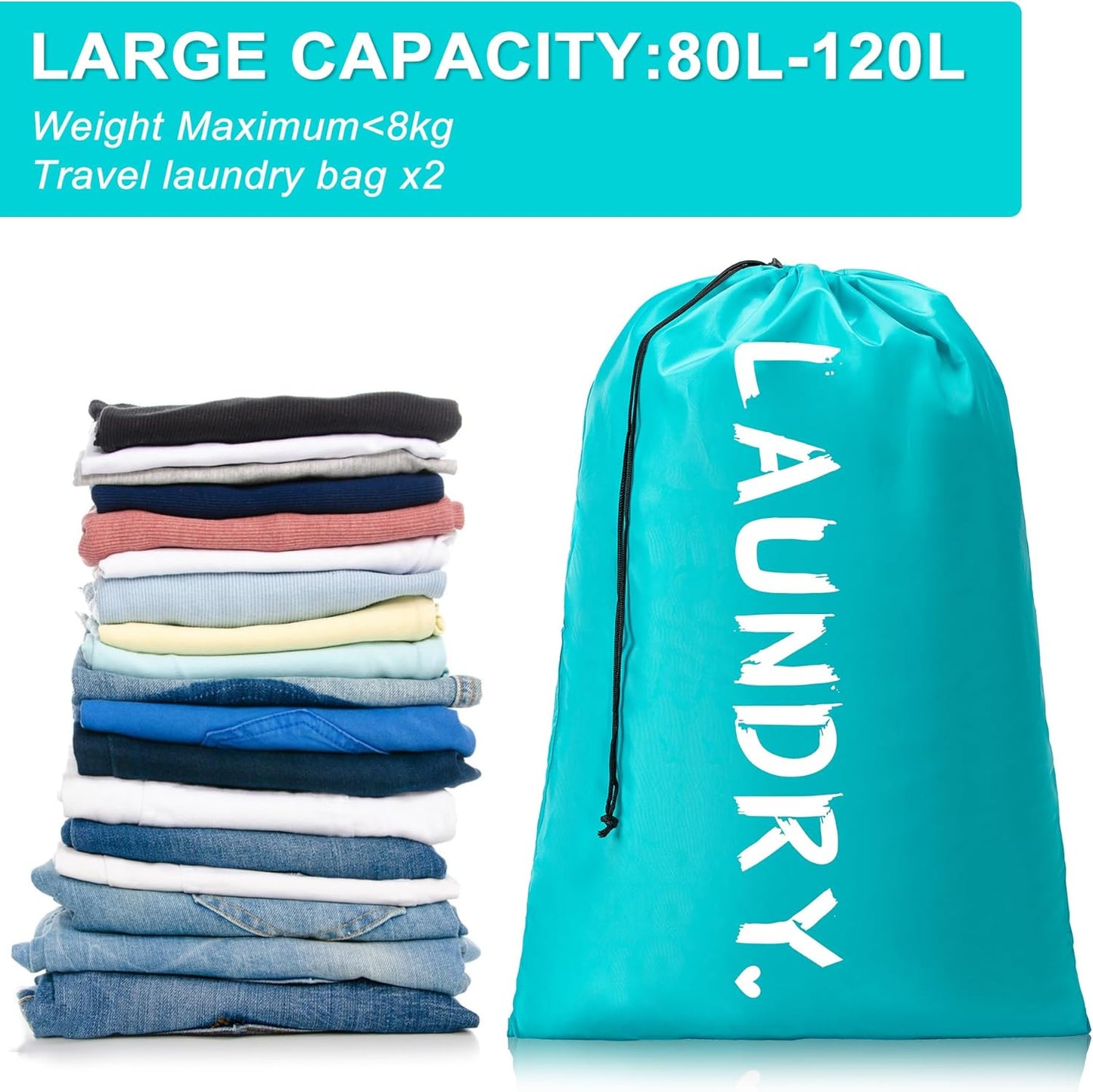 XL Travel Laundry Bag by [Brand Name] - Machine Washable Organizer with Drawstring | Holds 4 Loads, 24" x 36"