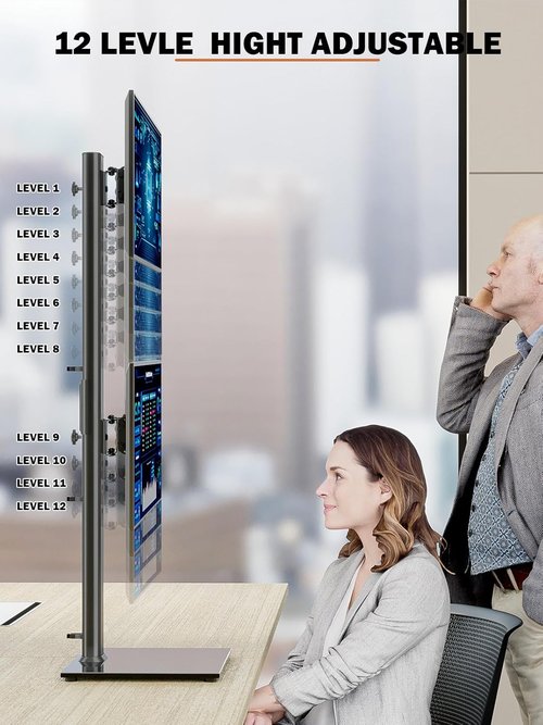 Dual Monitor Stand | Adjustable Vertical Riser for Two 13-34 Inch Screens - Swivel & Tilt, Holds Up to 44 lbs