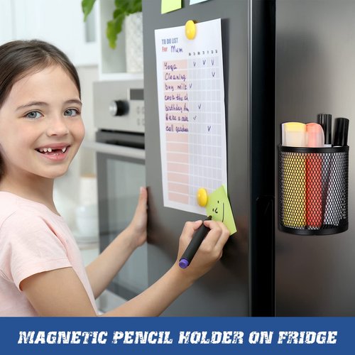 12 Pcs Black Magnetic Pen Pencil Holder with 3 Magnets Magnetic Marker Holder Storage Locker Accessories Desk Supplies for Pens, Pencils, Brushes for Home School Office, Black