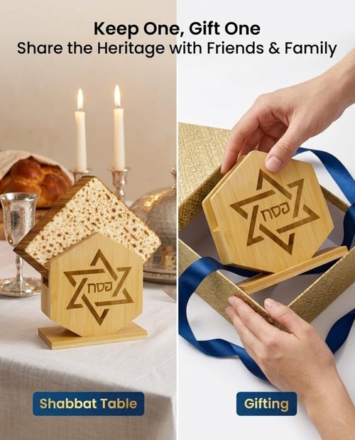 Skiennix 2-Pack Bamboo Hexagonal Judaica Decor - Stylish Star of David Napkin Holders | Modern Jewish Home Organization