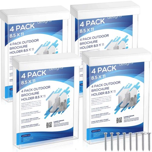 Remerry 4 Pcs Outdoor Brochure Holder 8.5 x 11 Inch Waterproof Acrylic Wall Mount Literature Box Dispenser with Lid, Clear Real Estate Brochure Box Holder for Document Pamphlet Display (White)