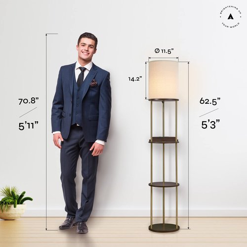 ATAMIN Modern Floor Lamp with Shelves and Fast Charging Ports – USB-C, USB, Wireless Charging, and Compact Storage Shelf Lamp for Connected Living