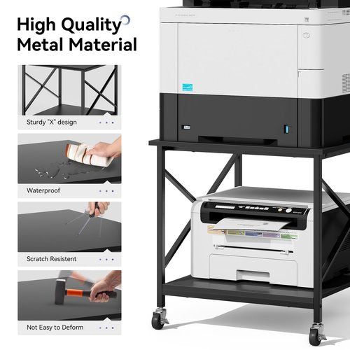 Warmiehomy 24"x24"x24" Large Printer Stand with Storage, 2 Tier Rolling Printer Cart Table, Mini Fridge Stand with Wheels, Use for 3D Laser Printer Home Office, Black