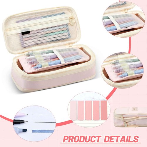 Sinload 72 Pcs Aesthetic School Supplies with Pencil Case 4 Prong Folders 12 Highlighters 20 Mechanical Pencil Pen 500 Sheets Transparent Sticky Note Tabs Stationery for College Office(Pink)