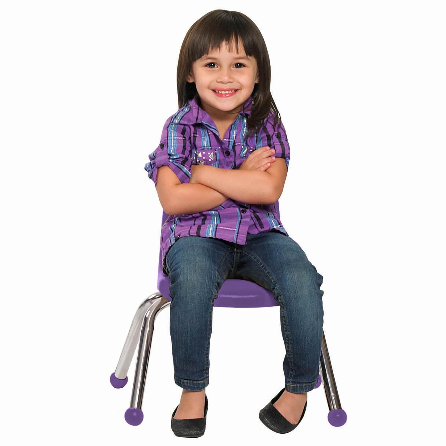 FDP 10" School Stack Chair,Stacking Student Seat with Chromed Steel Legs and Ball Glides For In-Home Learning or Classroom - Purple (6-Pack), 10355-PU