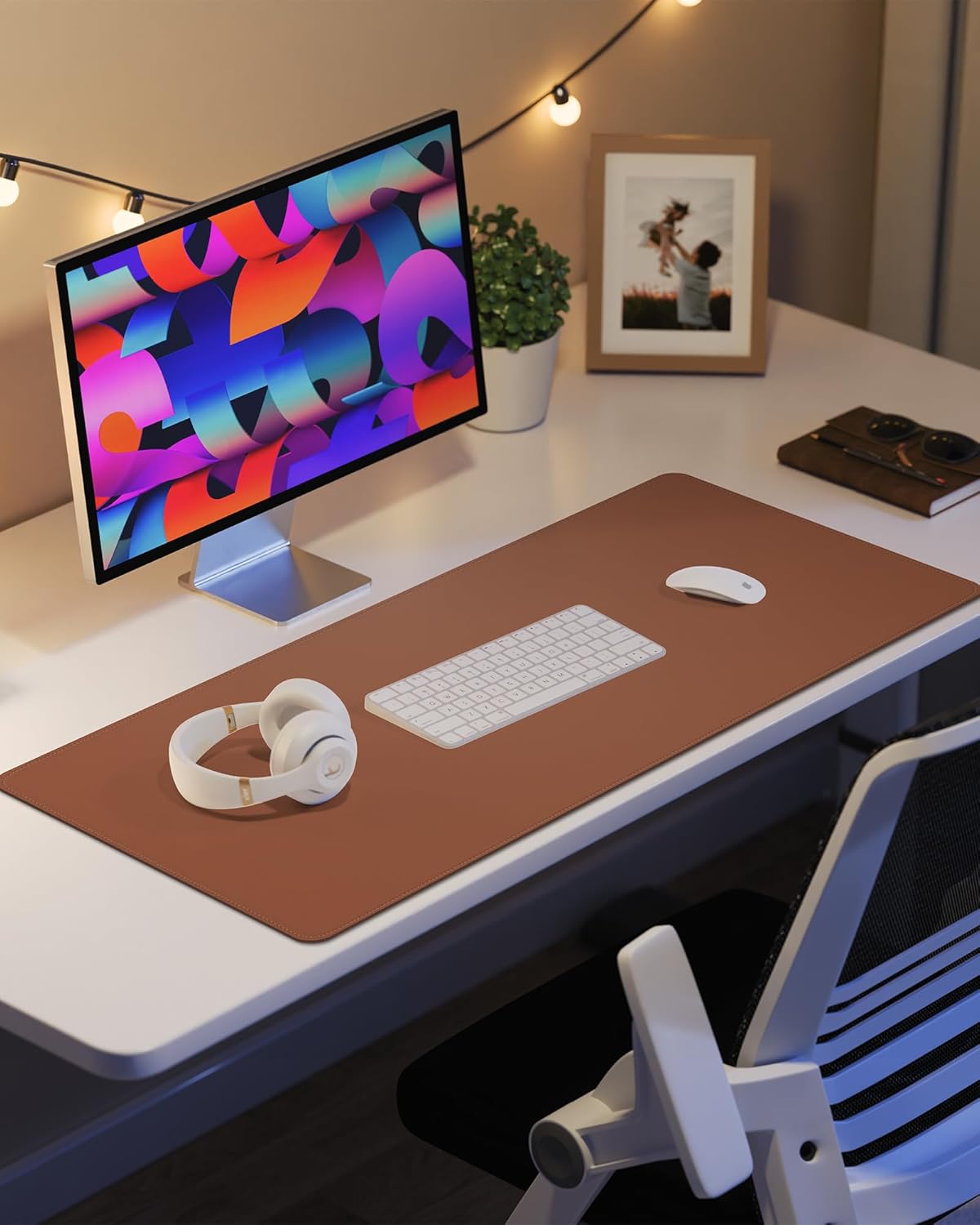 Skiennix Leather Desk Mat - Non-Slip PU Leather Mouse Pad | Waterproof Office Blotter (Brown, 31.5" x 15.7")