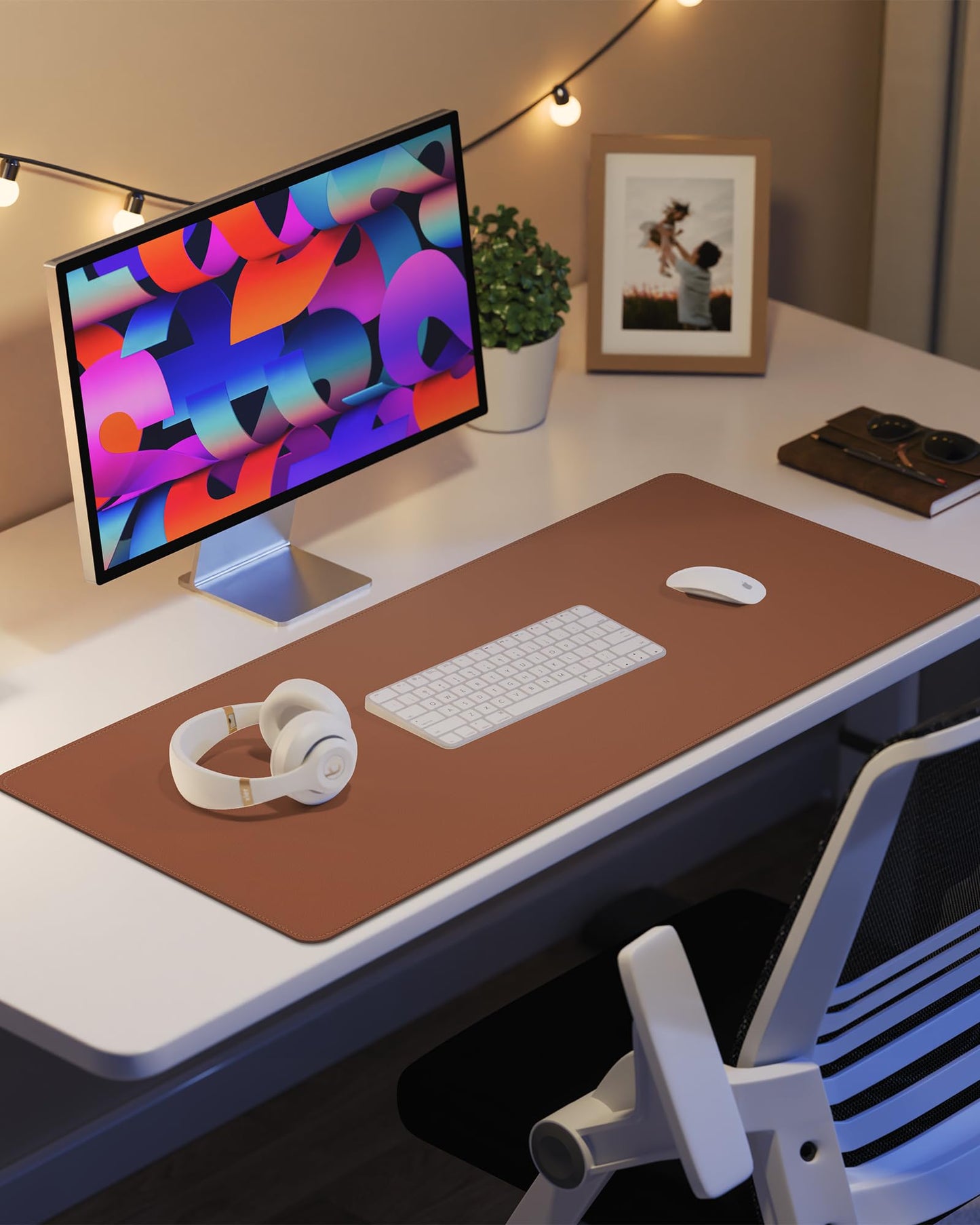 Leather Desk Pad Protector, Mouse Pad, Office Desk Mat, Non-Slip PU Leather Desk Blotter, Laptop Desk Pad, Waterproof Desk Writing Pad for Office and Home (Brown, 31.5" x 15.7")