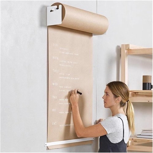 GWIKYNCW 12/24/36/48 Inch Wide Kraft Paper Roll with Dispenser, Hanging Butcher Paper Roll Dispenser and Cutter (White 48inch/120cm Wide)