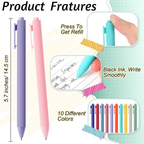 Crtiin 50 Pcs Gel Ink Pens Bulk Black Ink, Smooth Writing Cute Colorful Pens for Back to School First Day of School Teacher Student Server Office Supplies Staff Party Favor Gifts(Rainbow Colors)