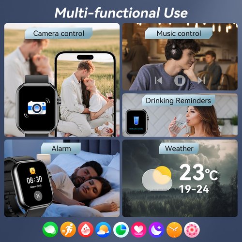 Smart Watch for Men Women, 1000mAh Battery 100-Day Standby Time, 1.85" HD Screen Fitness Tracker, 110+ Sport Modes, IP68 Waterproof, Heart Rate/Sleep Monitor, Fitness Watch for Android/iOS(Black)