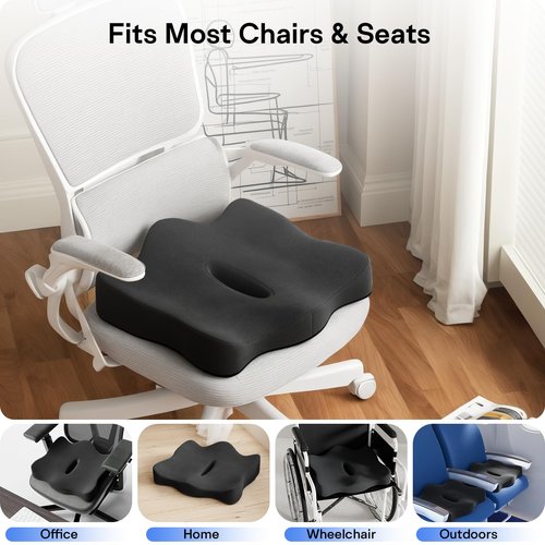 Forcanby Seat Cushions for Office Chairs - Pressure Relief Seat Cushion - Car Seat Cushions for Pressure Relief, Tailbone Pain, Sciatica & Back Pain Relief for Office Chairs (Jet Black)