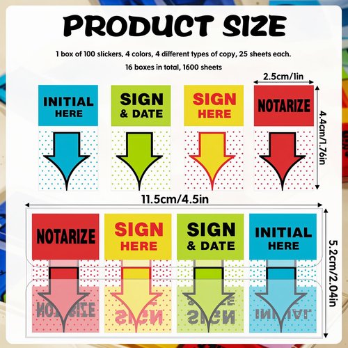 16 Pack 1600 Pieces Sign Here Tabs Sign Here Stickers Sign Here Flags Sign Here Notarize Initial Here Sign and Date for Office School Notebook Annotating Books Notary Books