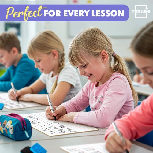 Scribbledo 10 Pack Double Sided Whiteboards Lined Dry Erase Board for Kids Ruled Writing Board Handwriting Practice for Kids Small White Board Dry Erase Boards Lines 9x12 Student 10 Dry Erase Markers