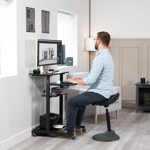 VIVO Mobile 28 inch Standing Desk Workstation, Height Adjustable Rolling Laptop Cart with Storage, Black, CART-V02DB