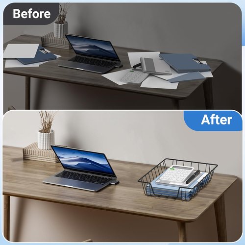 Gawerk Desk Tray Organizer - A4 File & Magazine Storage Baskets | Black, Set of 3
