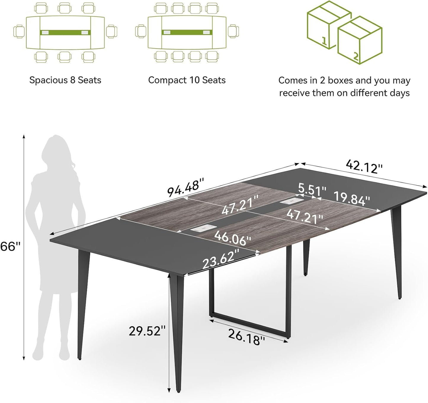 LITTLE TREE 6 FT Conference Room Table, 70.86L x 35.43W x 29.52H Inches Boat Shaped Meeting Seminar Boardroom Table