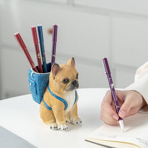 JINGTIANCD Dog Pen Holder, Desktop Pencil Cup Organizer, Office Desk Accessories (Bulldog)
