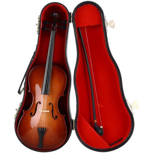 Wnvivi Miniature Wooden Cello Model,Mini Wood Cello Ornament with Display Stand and Cello Box,Musical Instrument Model Decoration