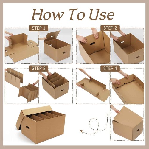 Fuyoooo 2 Pack Large Dish Packing Boxes for Moving with Divider 20 x 15 x 12 Inch Kitchen Moving Boxes with Reinforced Handle Lid Packing Supplies for Dishes and Glassware