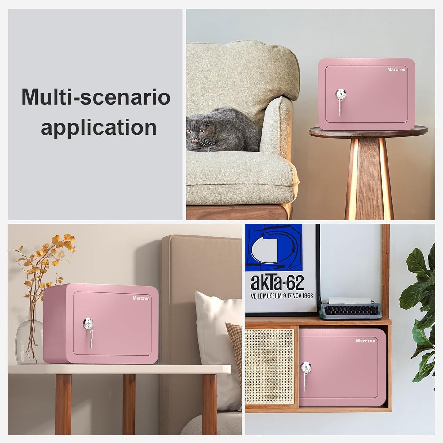0.23 Cubic Small Safe Box for Home, Mini Safes for Kids, Pink Safe with Key, Security Cabinet Safes with Cutting-edge Bending, Lock Box with Keys for Money Cash, 6.69x 9.06x 6.69 Inches, Pink