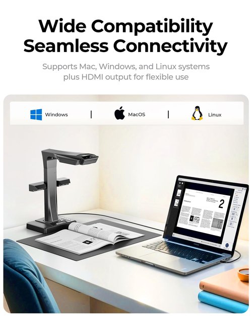 CZUR ET MAX Professional Book Scanner, 38MP Document Camera, Laser Curve-Flatten, USB High Speed Document Scanner, 180+ Languages OCR, Capture A3, Support HDMI, for Windows/MacOS/Linux