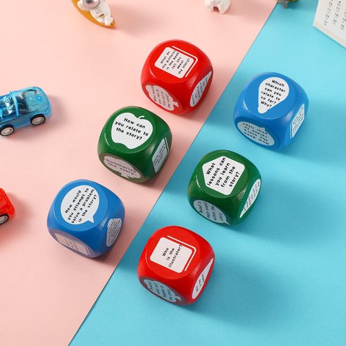 24pcs Reading Comprehension Cubes 3 Colored Language Reading Manipulatives Learning Cube Question Dice Tools for Elementary School Classroom Kids Teacher Teaching Supplies