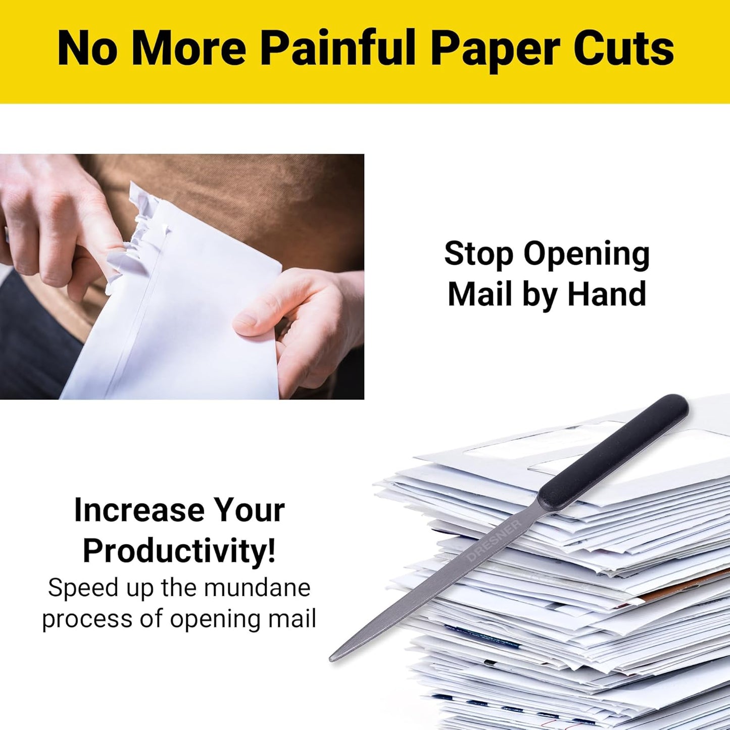 1 Lightweight Stainless Steel Letter Opener, 7.5 Inches Long and One-Piece Construction, Perfect Envelope, Mail and Letter Opener Envelope Slitter for The Home and Office.
