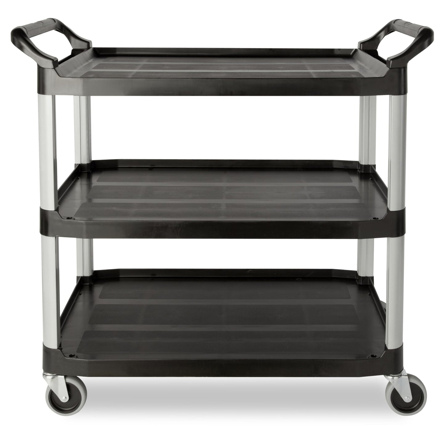 Rubbermaid Commercial Products Heavy Duty 3-Shelf Rolling Service/Utility/Push Cart, 300 lbs. Capacity, Black, for Restaurant/Cleaning/Office use (FG409100BLA)