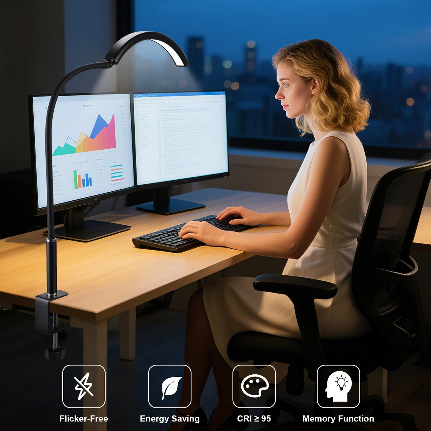 ZEKAHOV Professional Half Moon LED Desk Light for Nail Techs & Artists – Flexible Gooseneck Lamp with Clamp, 5 Color Modes & 5 Brightness Levels for Manicure, Tattoo, Beauty Work