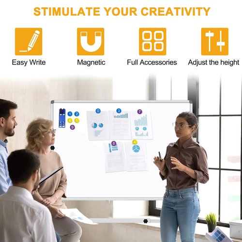 CALENBO Dry Erase Board with Stand 36 X 24, Whiteboard with Stand Height Adjustable Rolling Whiteboard Mobile Magnetic White Board on Wheels Stand Up White Board