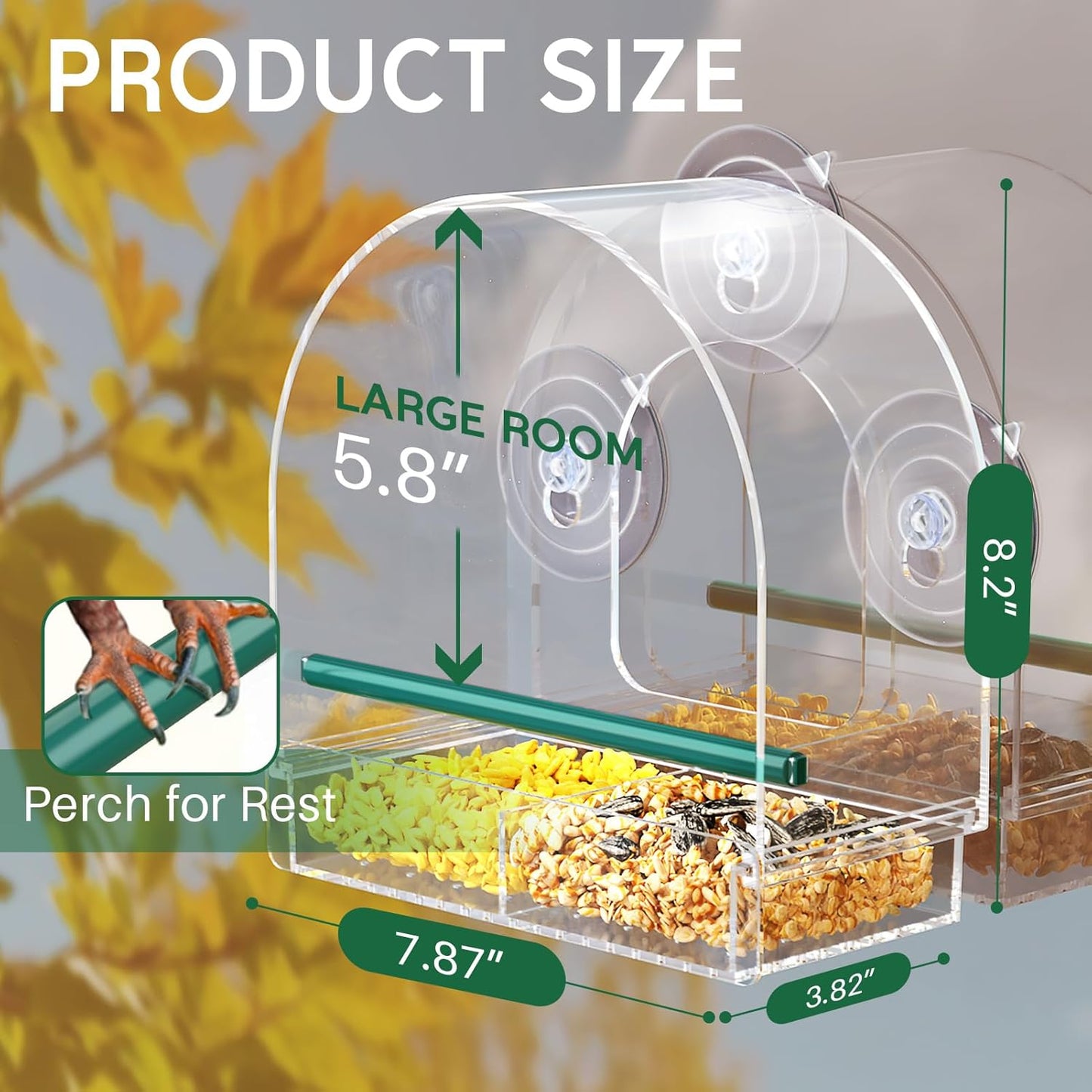 SUNALLY Window Bird Feeder - Clear Outdoor Feeder with Strong Suction Cups | Perfect for Hummingbirds, Orioles, and Finches