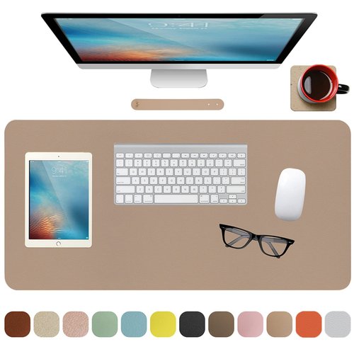 Boutilon Leather Desk Pad Protector,Non-Slip Mouse Pad,Laptop Desk Pad,Office Mouse Mat,Waterproof Leather Desk Blotter,Desk Writing Pad for Office and Home (M-Beige,30"x14")