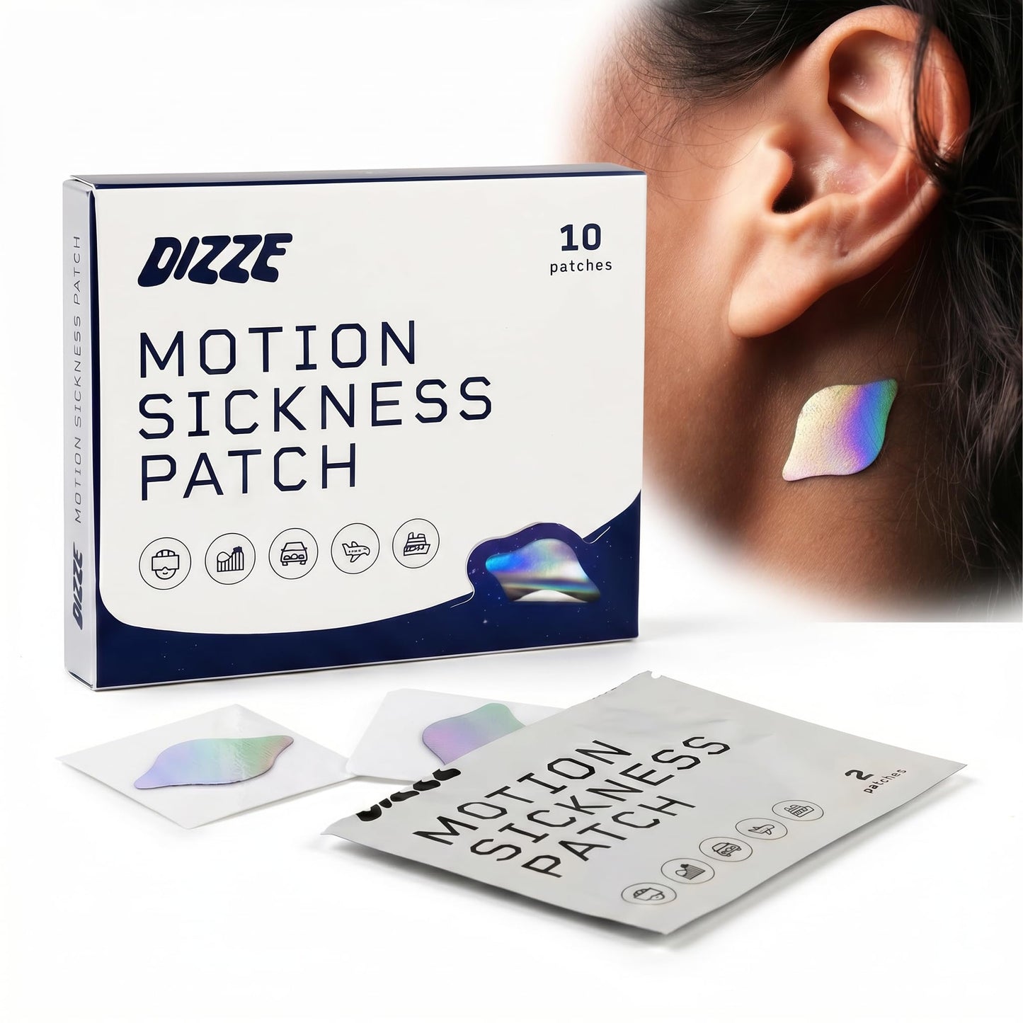 Dizze Motion Sickness Patches for Cruise & Travel – Non Drowsy Nausea Patch with Ginger – Sea Sickness Relief for Boats, Cars, Flights, Gaming – Motion Sickness Patches for Kids & Adults (10 Count)