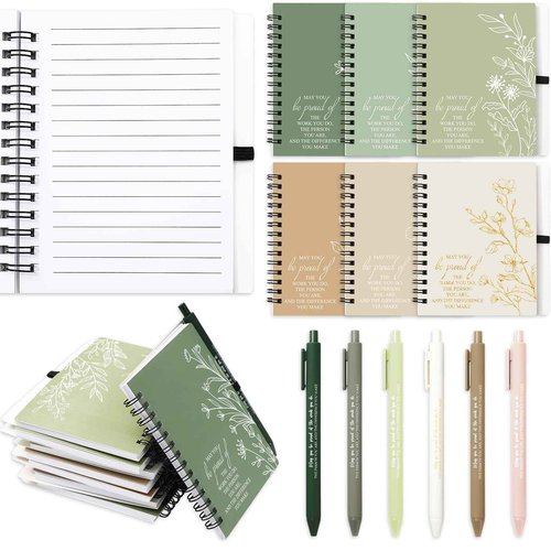 FYSUIMU 24Pcs Employee Appreciation Notebook with Inspirational Pen Floral Green Nude Brown Spiral Notebook with Retractable Ballpoint Pen for Coworker Staff Thank You Gift