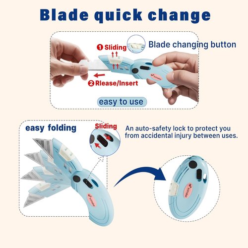 Box Opener - Mini Utility Knife with 10 Extra Blades & Button Lock Mechanism | 4 Assorted Colors