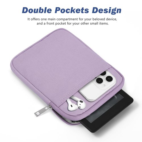 Dadanism 6-7 Inch Universal Padded Sleeve for 7" Colorsoft Signature Edition eReader 2024 and 6" eReader Book, Protective Sleeve Pouch Bag Carrying Case for Kobo E-Reader, Grey Purple