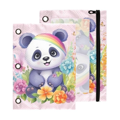 MUCEXQ Cute Panda Pencil Pouches for 3 Ring Binder,2 Pack 3 Ring Binder Pencil Case With Zipper Reinforced Grommets,Pencil Bags for Office Organizers
