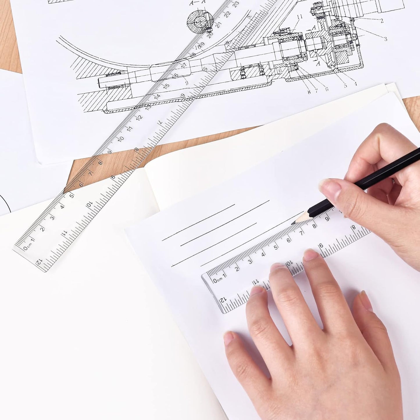 Unjoo 12-Inch Clear Plastic Ruler - Shatterproof Design with Inches & Centimeters | 2-Pack for School & Office