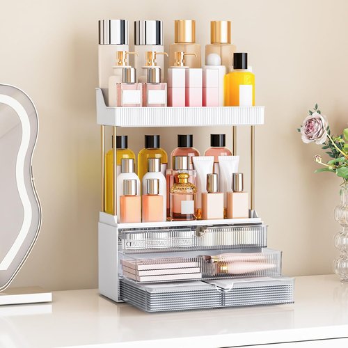 Caktraie 12.2" Makeup Organizer - 5-Tier Clear Cosmetic Storage for Bathroom & Dresser Countertop
